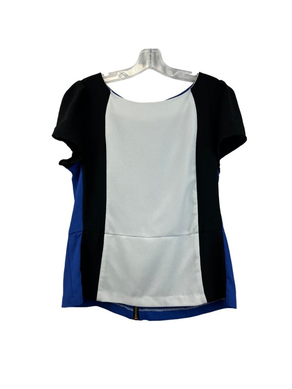 XOXO Womens Colorblock Top Zip Up Back Short Sleeve Multicolor XL